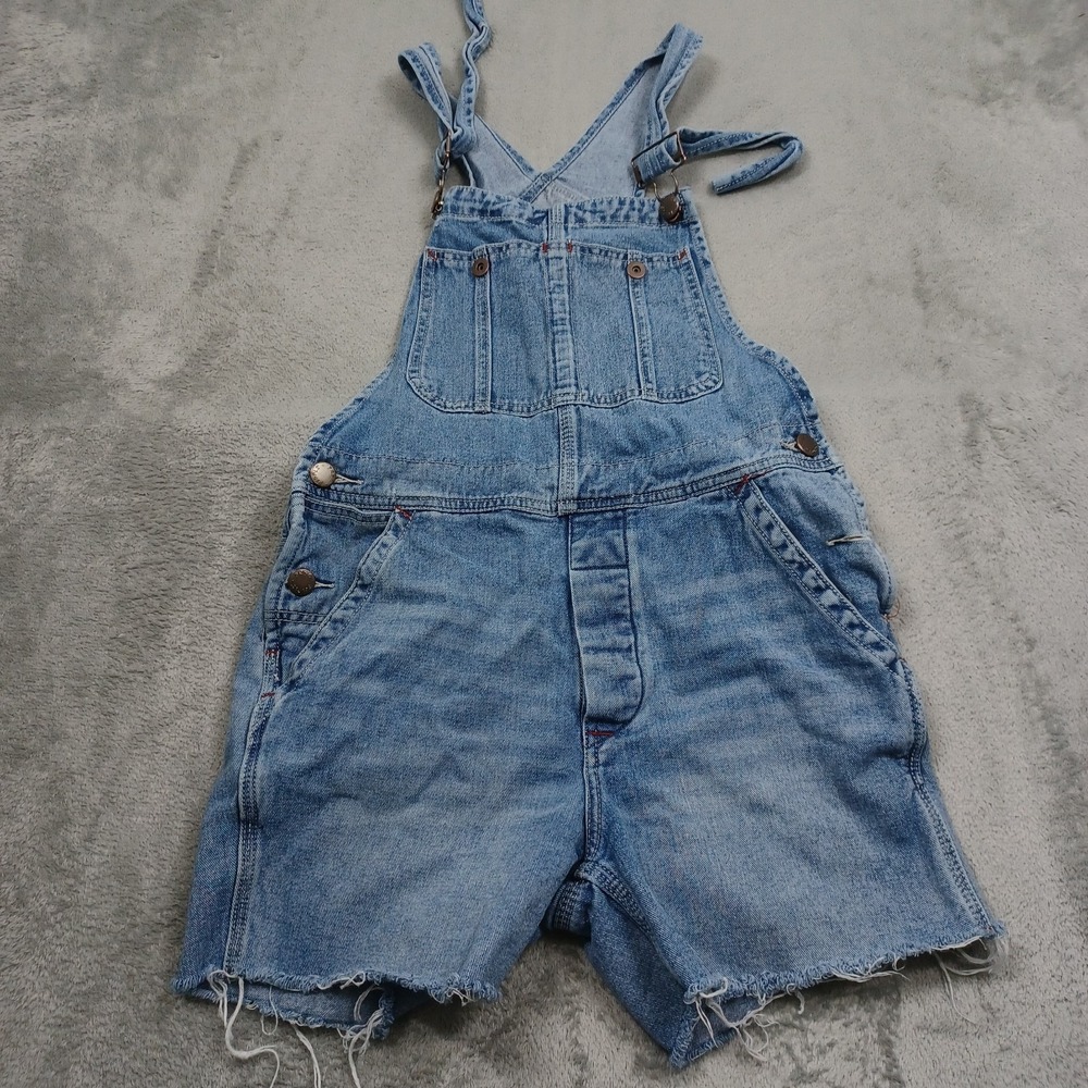 We The Free Overall Womens 24 Blue Denim Shorts Frayed Pockets Preppy
